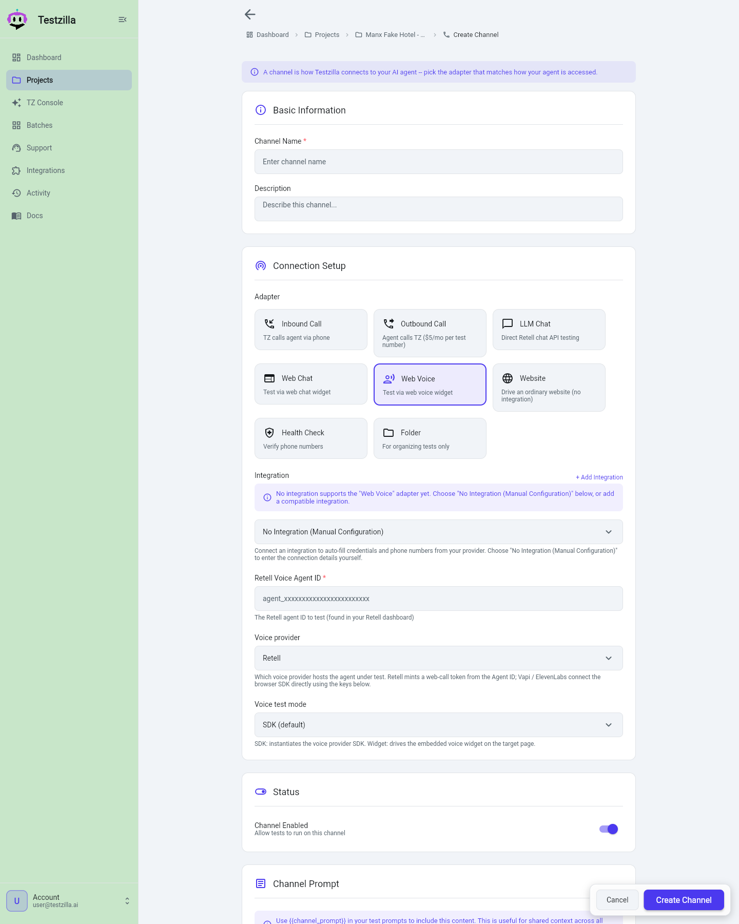 Creating a Web Voice channel